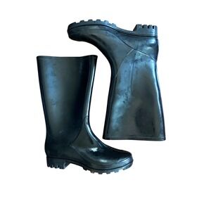 Black‎ Rain Boots Women Size 7 Waterproof Lug Sole Tall